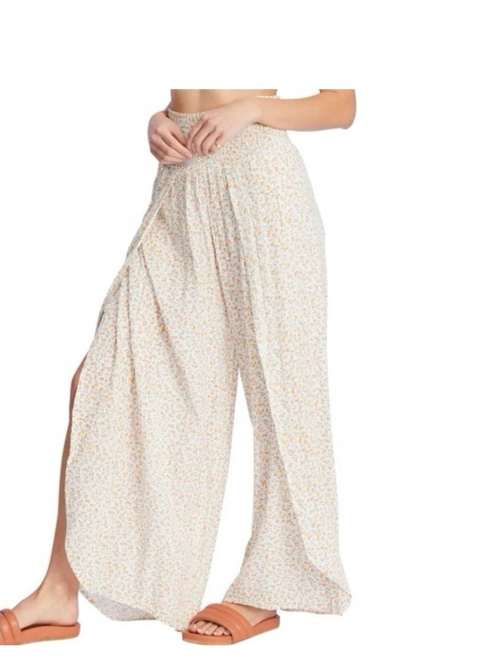 Billabong Cream Floral Wide-Leg Split Pants